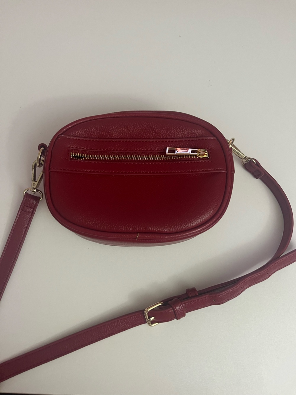 Red Leather Crossbody Bag with Front Zip Pocket